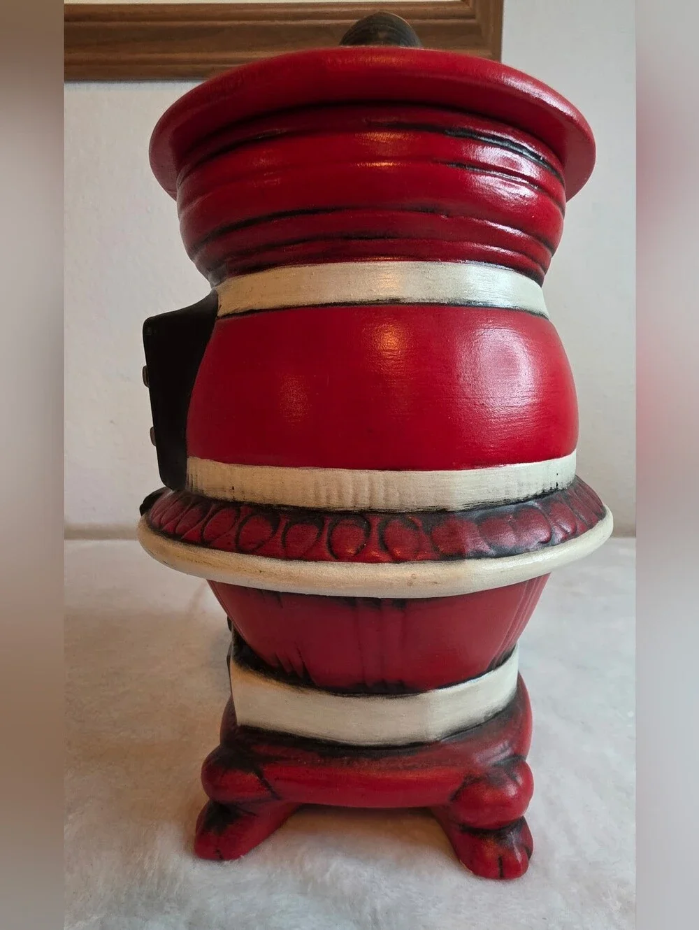 Vintage Hand-Painted Ceramic Pot Belly Stove Cookie Jar with Lid